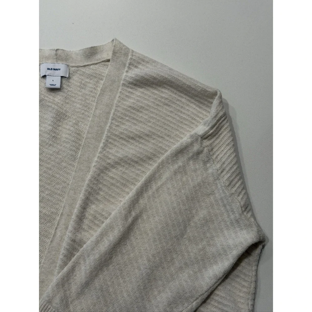 Old Navy Open Front Cardigan Women's L Beige Cotton Blend Textured Knit 3/4